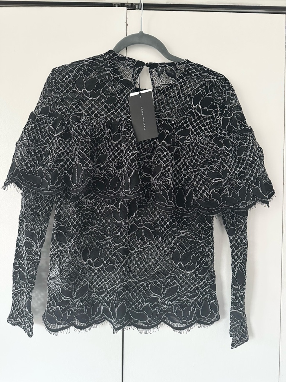 Zara Black Lace Ruffle Long Sleeve Top
